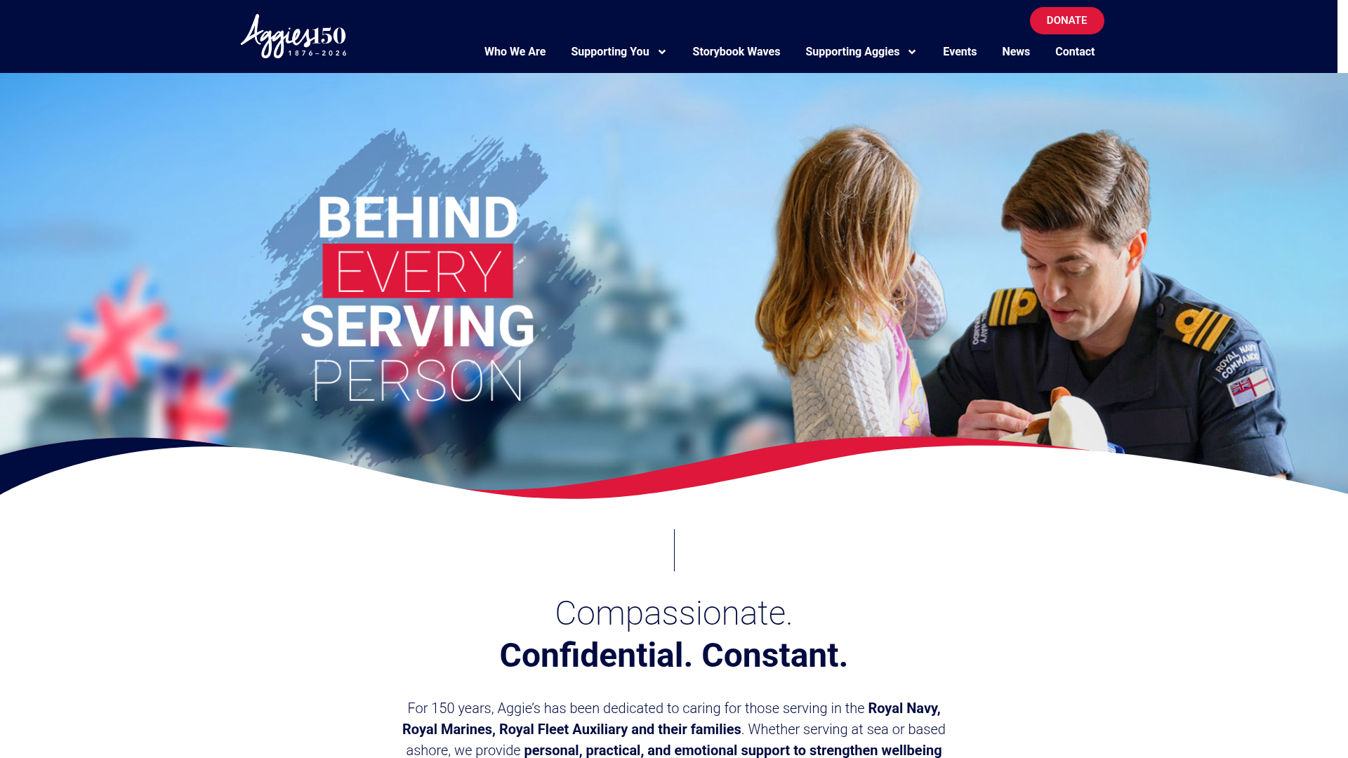 Screenshot of the Aggies Charity & community website