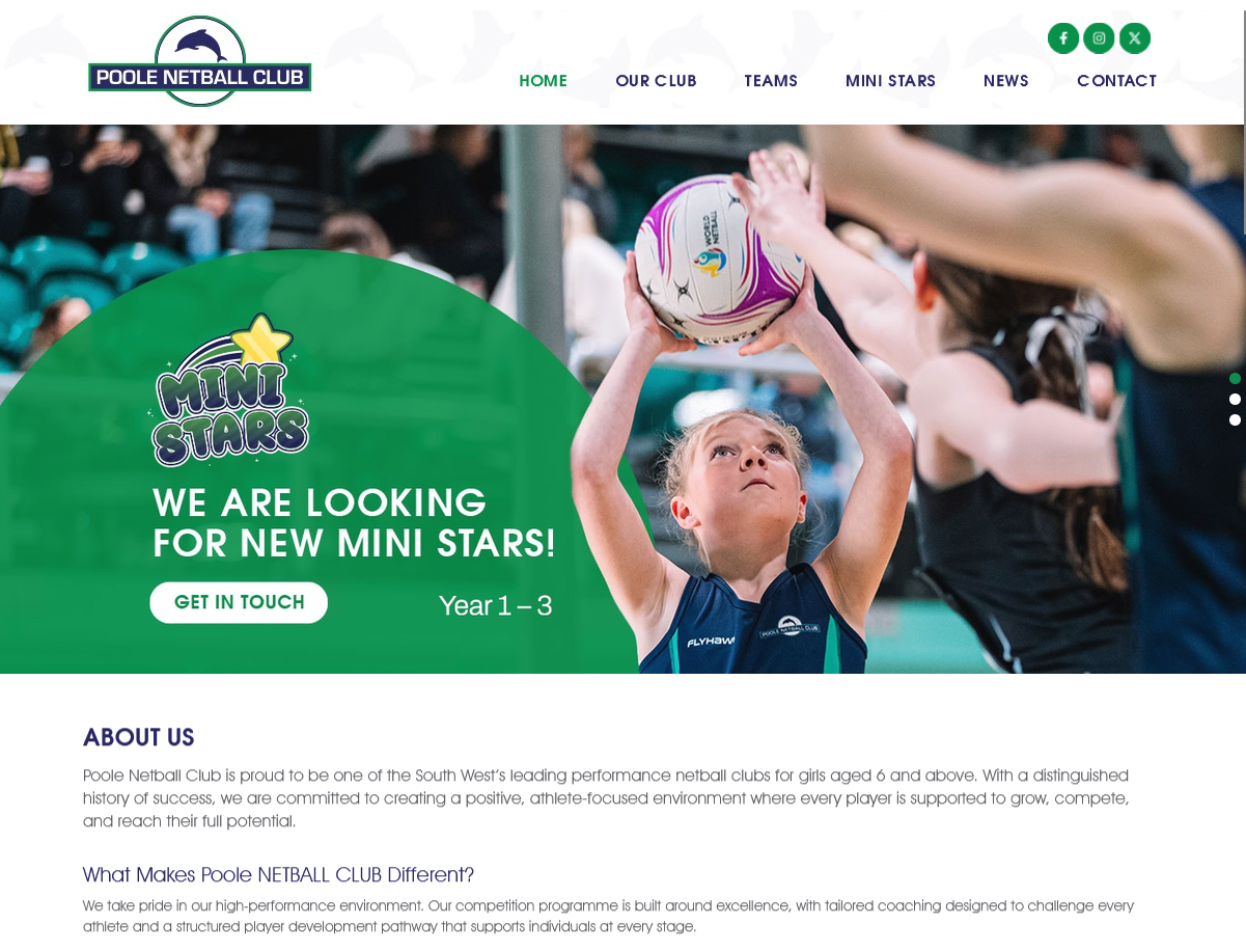 Screenshot of the Poole Netball Club Sports & community website