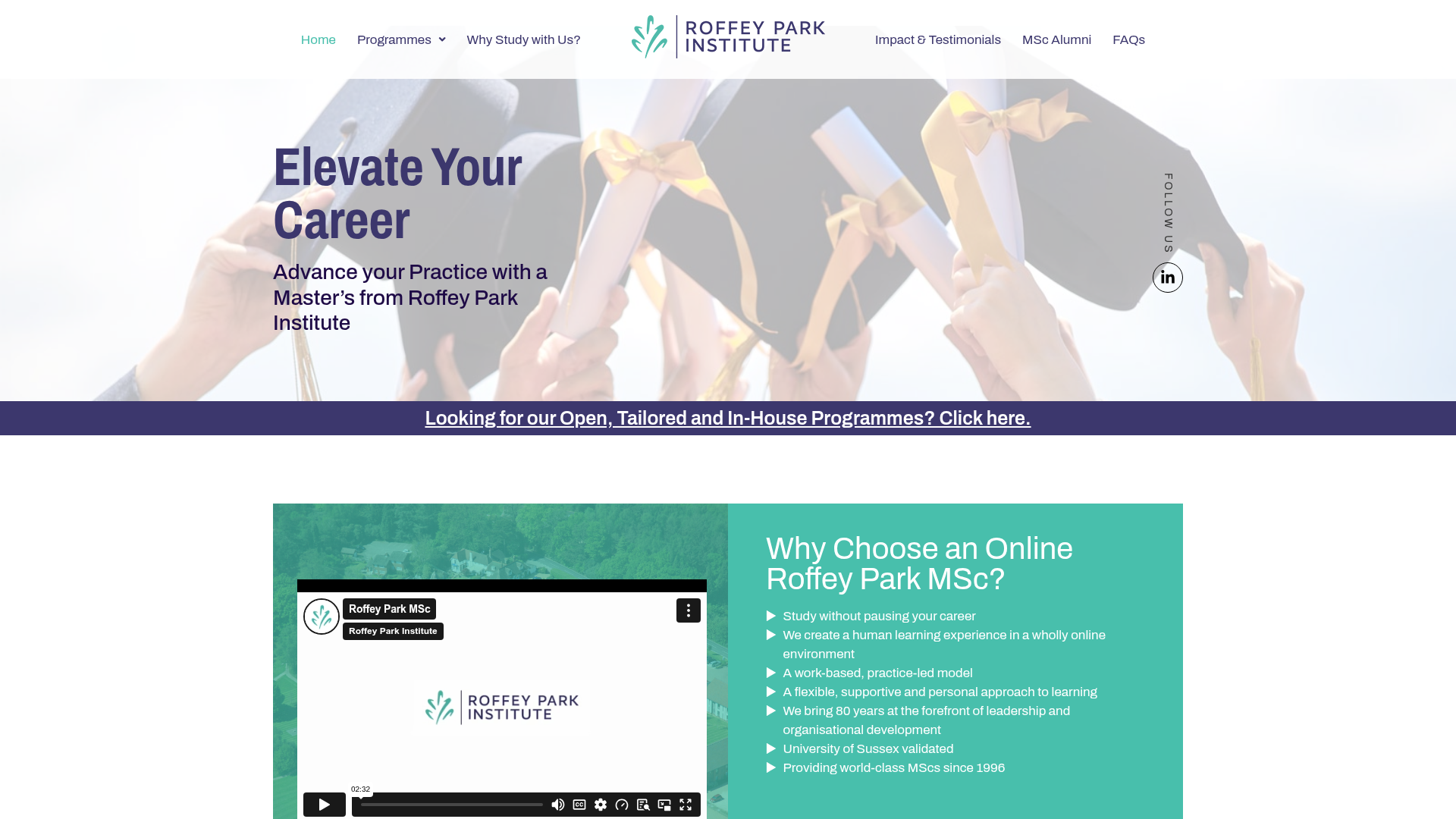 Screenshot of the Roffey Park Institute Education & research website